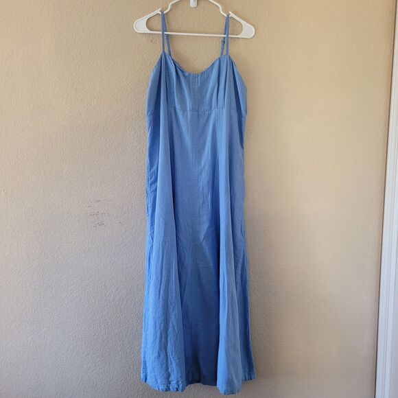 Abercrombie & Fitch Maxi Chambray Linen Blend Blue Dress Size XL Tall Smocked - Picture 1 of 8
